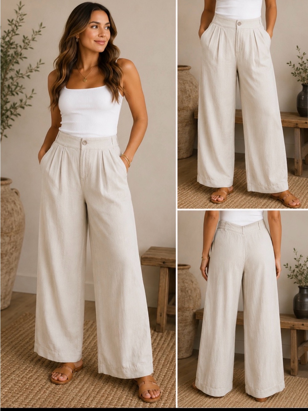 bella dahl Wide Leg Cream Trousers Women’s Size 32 Casual Minimalist Pants